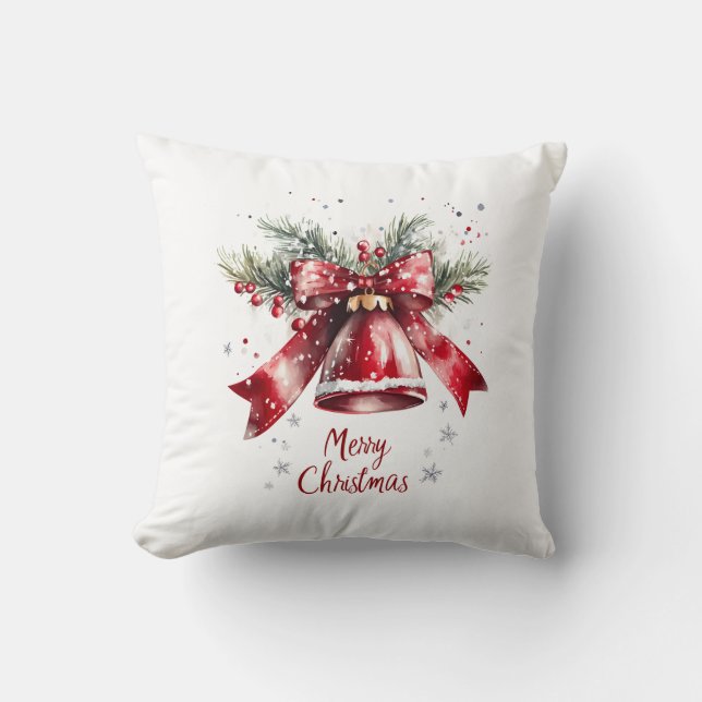 Festive Christmas Bell Throw Pillow (Front)