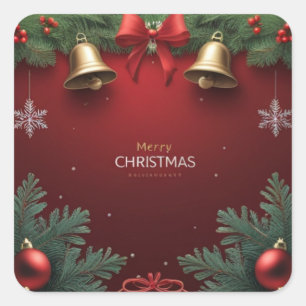 Festive Christmas Bells and Ornaments design Square Sticker