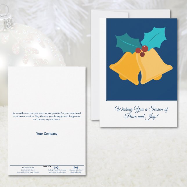 Festive Christmas Bells & Bay Leaves Business Holiday Card (Festive Christmas Bells & Bay Leaves Business Holiday Card)