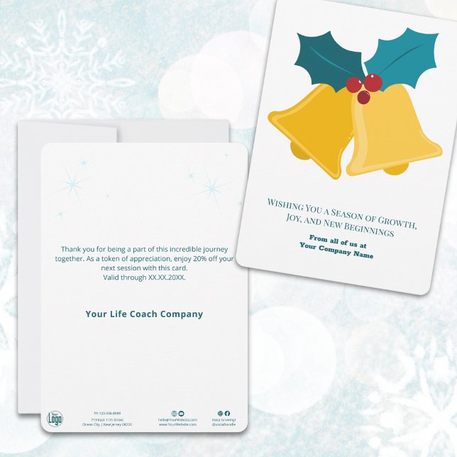 Festive Christmas Bells & Bay Leaves Holiday Card (Festive Christmas Bells & Bay Leaves Holiday Card, Seasonal Business Greetings)