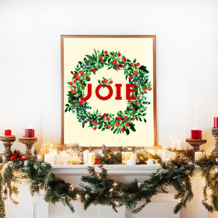 Festive Christmas Berry Wreath Joy French Poster