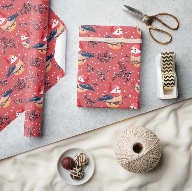 Festive Christmas Birds and Foliage Pattern Wrapping Paper (Crafts)