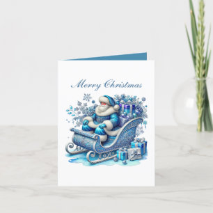 Festive Christmas Blue Santa add your message Holiday Card