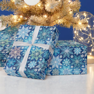 Festive Christmas blue snowflakes tiled pattern Wrapping Paper