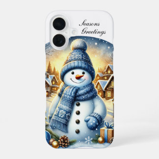Festive Christmas blue snowman customisable iPhone 16 Case