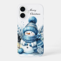 Festive Christmas blue snowman customisable