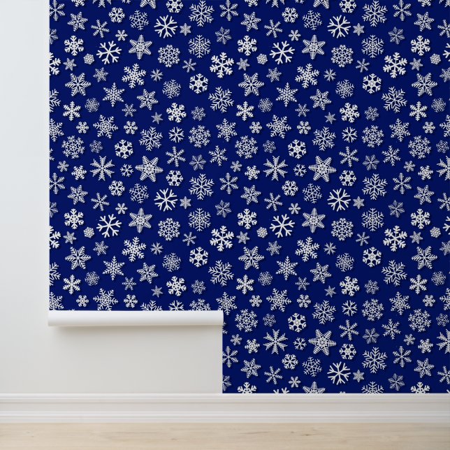 Festive Christmas blue white snowflake pattern Wallpaper (Application)