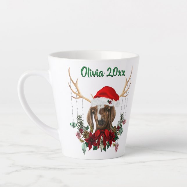 Festive Christmas Boer Goat Kid Latte Mug (Left)