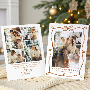 Festive Christmas Boho Beige Bow Ribbon 5 Photo Holiday Card