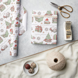 Festive Christmas Books Reading Wrapping Paper