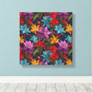 Festive Christmas Botanical Pattern Canvas Print