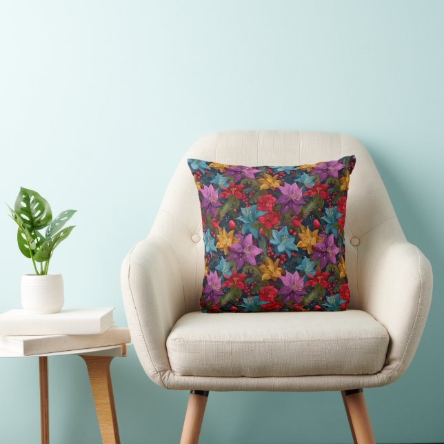 Festive Christmas Botanical Pattern Cushion (Chair)