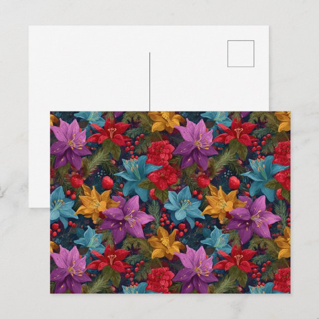 Festive Christmas Botanical Pattern Postcard (Front/Back)