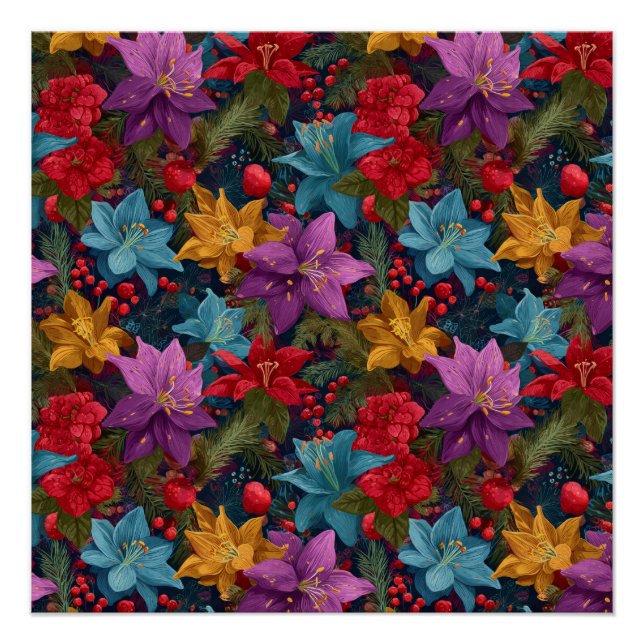 Festive Christmas Botanical Pattern Poster (Front)