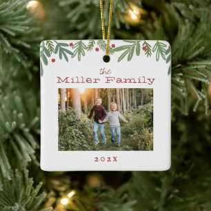 Festive Christmas Botanicals Holiday Card Ceramic  Ceramic Ornament