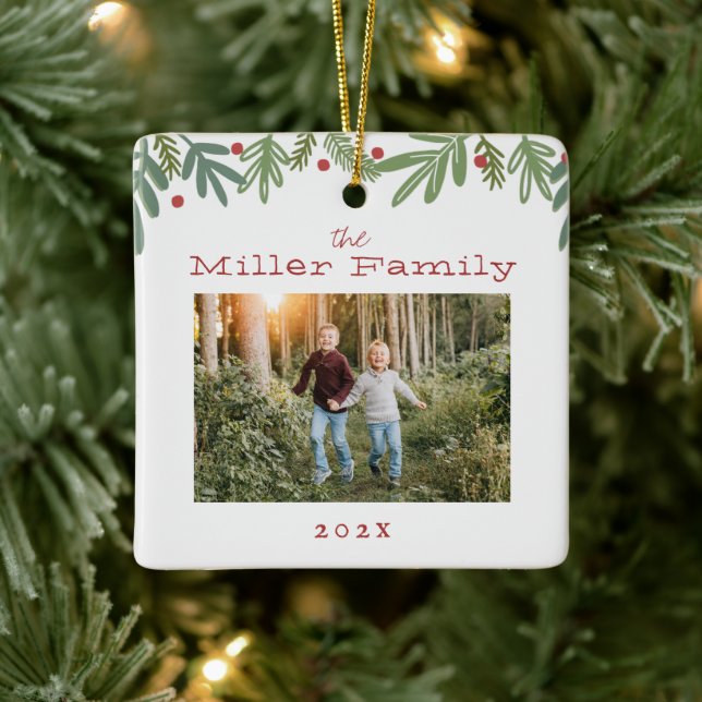 Festive Christmas Botanicals Holiday Card Ceramic  Ornament (Tree)