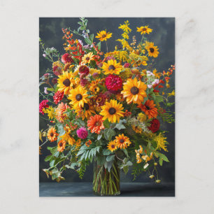 Festive Christmas Bouquet with Pine and Poinsettia Postcard