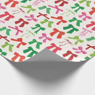 Festive Christmas Bows Red Green Pink on cream Wrapping Paper