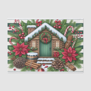 Festive Christmas Cabin Surrounded by Holiday Deco Tissue Paper