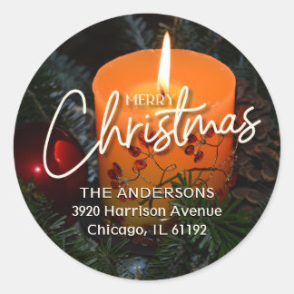 Festive Christmas Candle  Classic Round Sticker