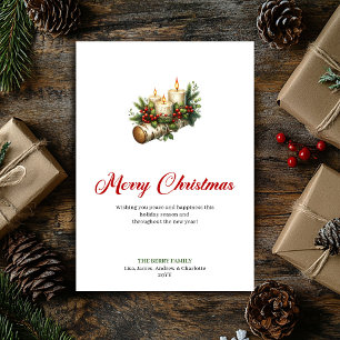 Festive Christmas candles rustic wood greeting Holiday Card