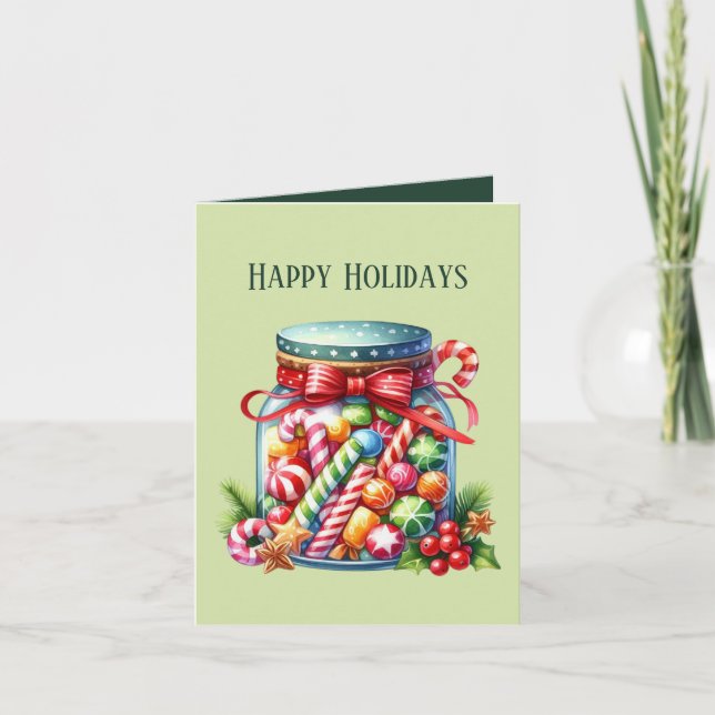 Festive Christmas candy add message  Holiday Card (Front)