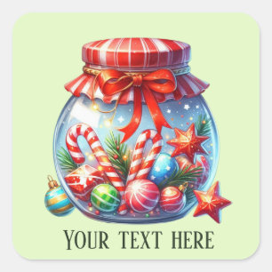 Festive Christmas candy add text Square Sticker