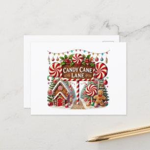 Festive Christmas Candy Cane Lane Holiday Postcard