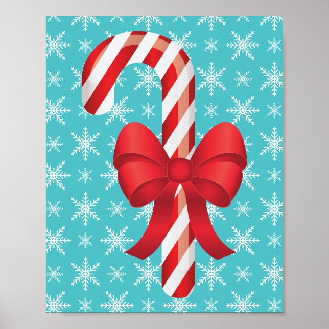Festive Christmas Candy Cane With A Bow Poster (Front)