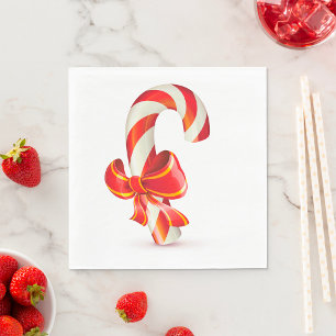 Festive Christmas Candy Cane with Red Ribbon Napkin
