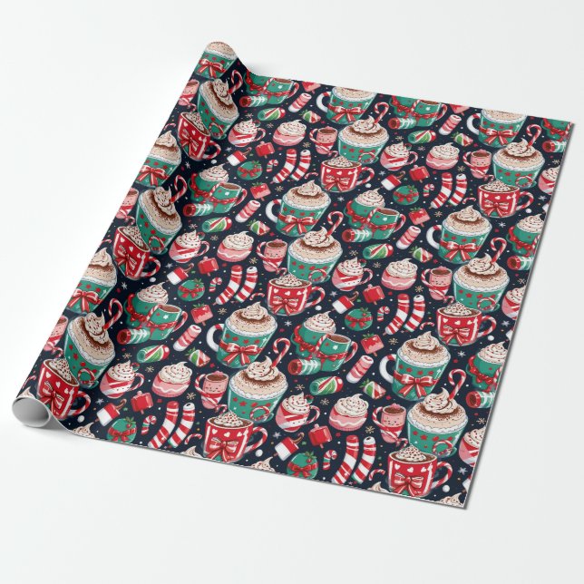 Festive Christmas Candy Wrapping Paper (Unrolled)
