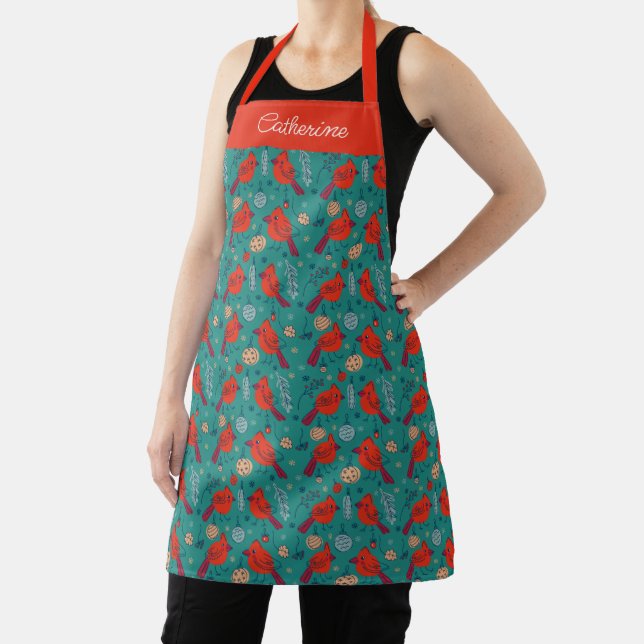 Festive Christmas Cardinal Birds  Apron (Insitu)