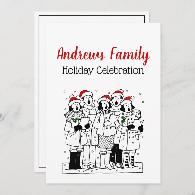 Festive Christmas Carolers with Snow Xmas Invitation (Front/Back)