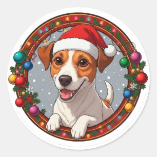Festive Christmas Cartoon Dog Classic Round Sticker