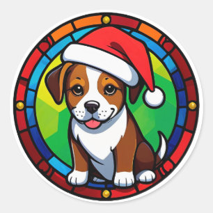 Festive Christmas Cartoon Dog Classic Round Sticker