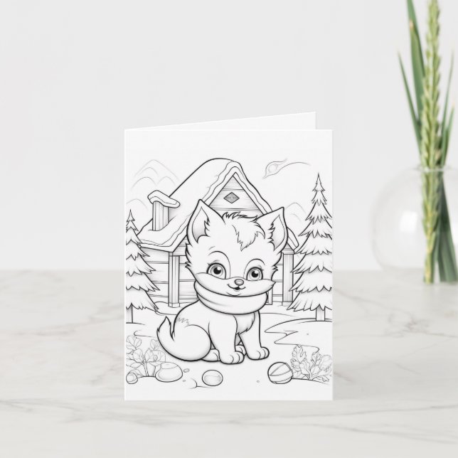 Festive Christmas cat colouring  Card (Front)