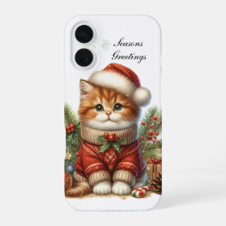 Festive Christmas Cat customisable  iPhone 16 Case