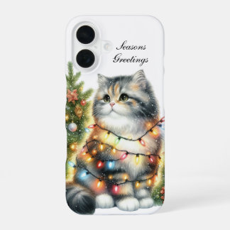 Festive Christmas Cat customisable  iPhone 16 Case