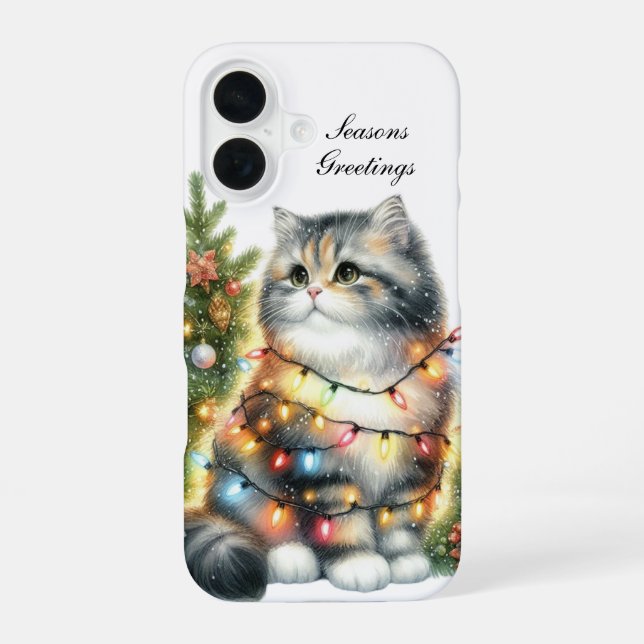Festive Christmas Cat customisable  iPhone 16 Case (Back)