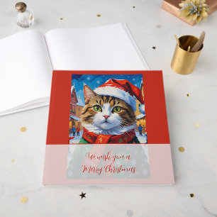 Festive Christmas Cat in Santa Hat Guest Book