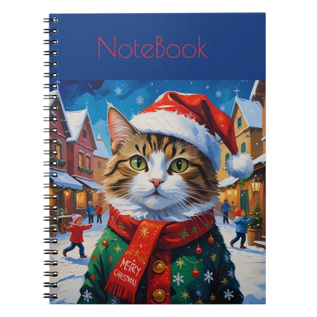 Festive Christmas Cat in Santa Hat Notebook (Front)