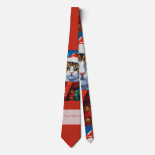 Festive Christmas Cat in Santa Hat Tie