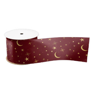 Festive Christmas Celestial Moon & Stars  Satin Ribbon