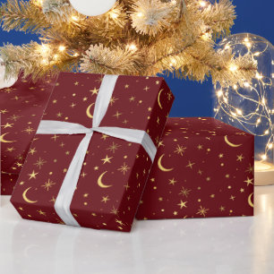 Festive Christmas Celestial Moon & Stars  Wrapping Paper