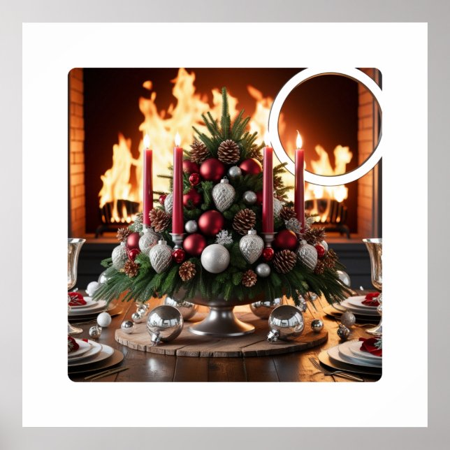 Festive Christmas Centerpiece with Fireplace Poster (Front)