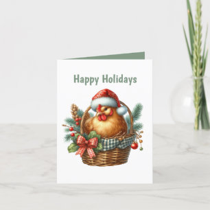 Festive Christmas chicken customizable Holiday Card
