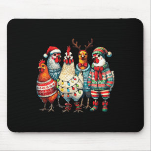 Festive Christmas Chickens Hat Lights Farm Animal  Mouse Pad