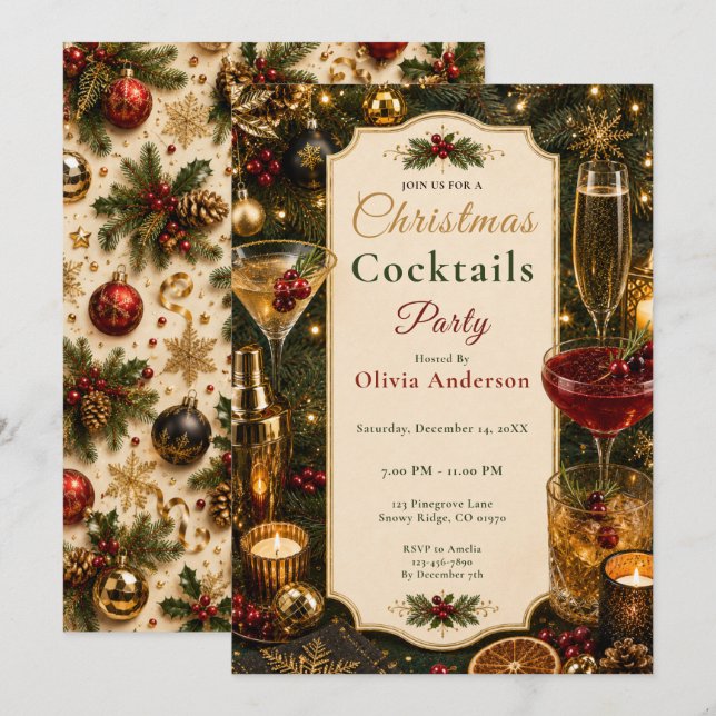 Festive Christmas Cocktail Party Invitation (Front/Back)
