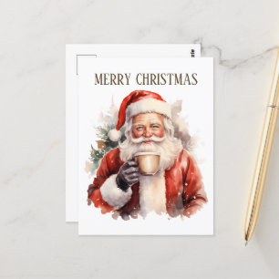 festive Christmas coffee Santa add text Postcard