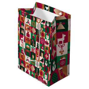 Festive Christmas Collage Of Gifts, Trees, Ornamen Medium Gift Bag